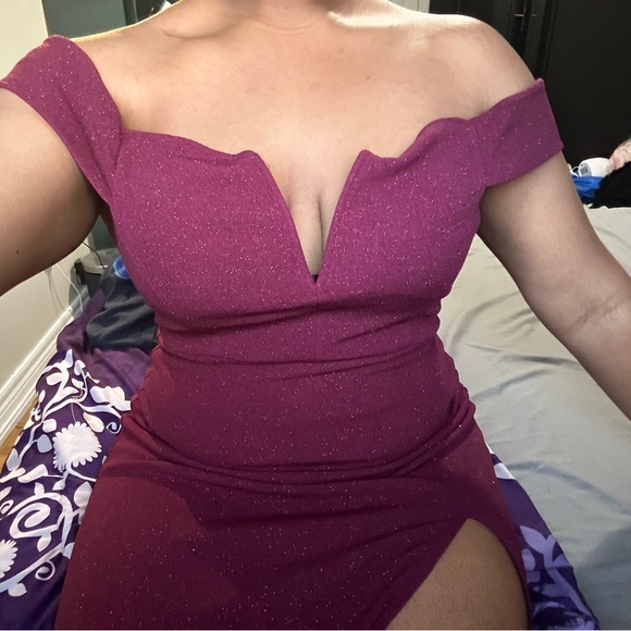 Wine Sparkly Prom Dress - Picture 4 of 7